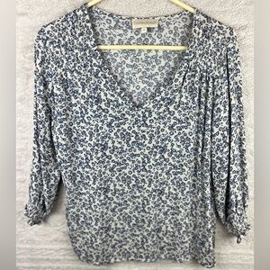CYNTHIA ROWLEY Blouse Cottagecore Blue Floral Ditzy Top Medium